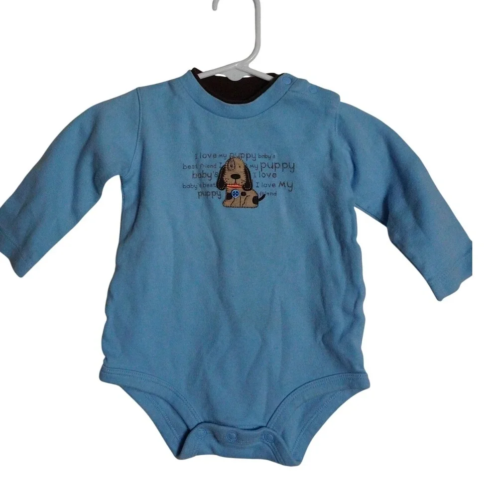 Carter's Long Sleeve Bodysuit 9 Months Puppy Graphic Light Blue